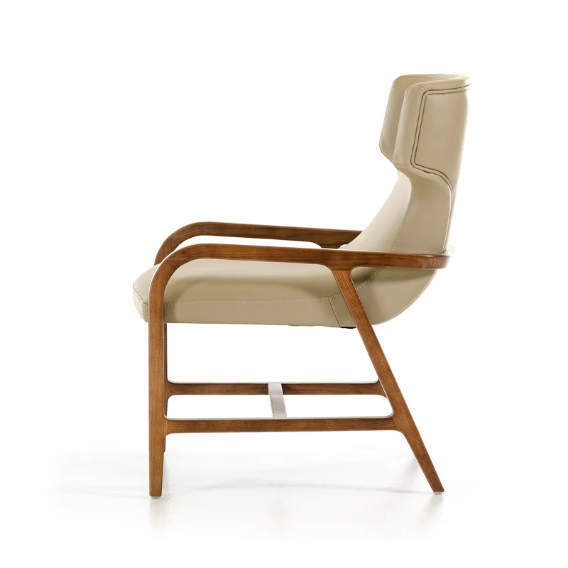 32' Walnut Wood and Taupe Leatherette Accent Chair By Homeroots - Image 3