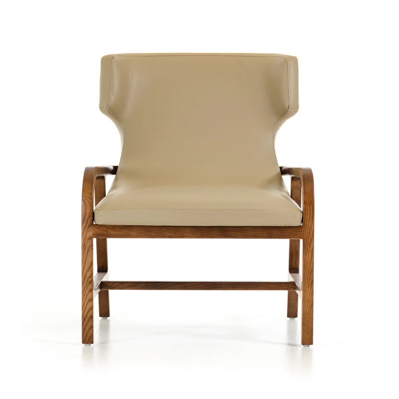 32' Walnut Wood and Taupe Leatherette Accent Chair By Homeroots - Image 4