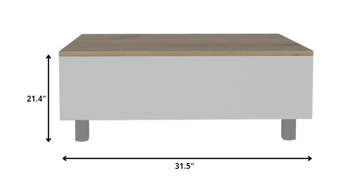 32" White And Light Oak Manufactured Wood Rectangular Lift Top Coffee Table With Drawer And Shelf By Homeroots - Image 4