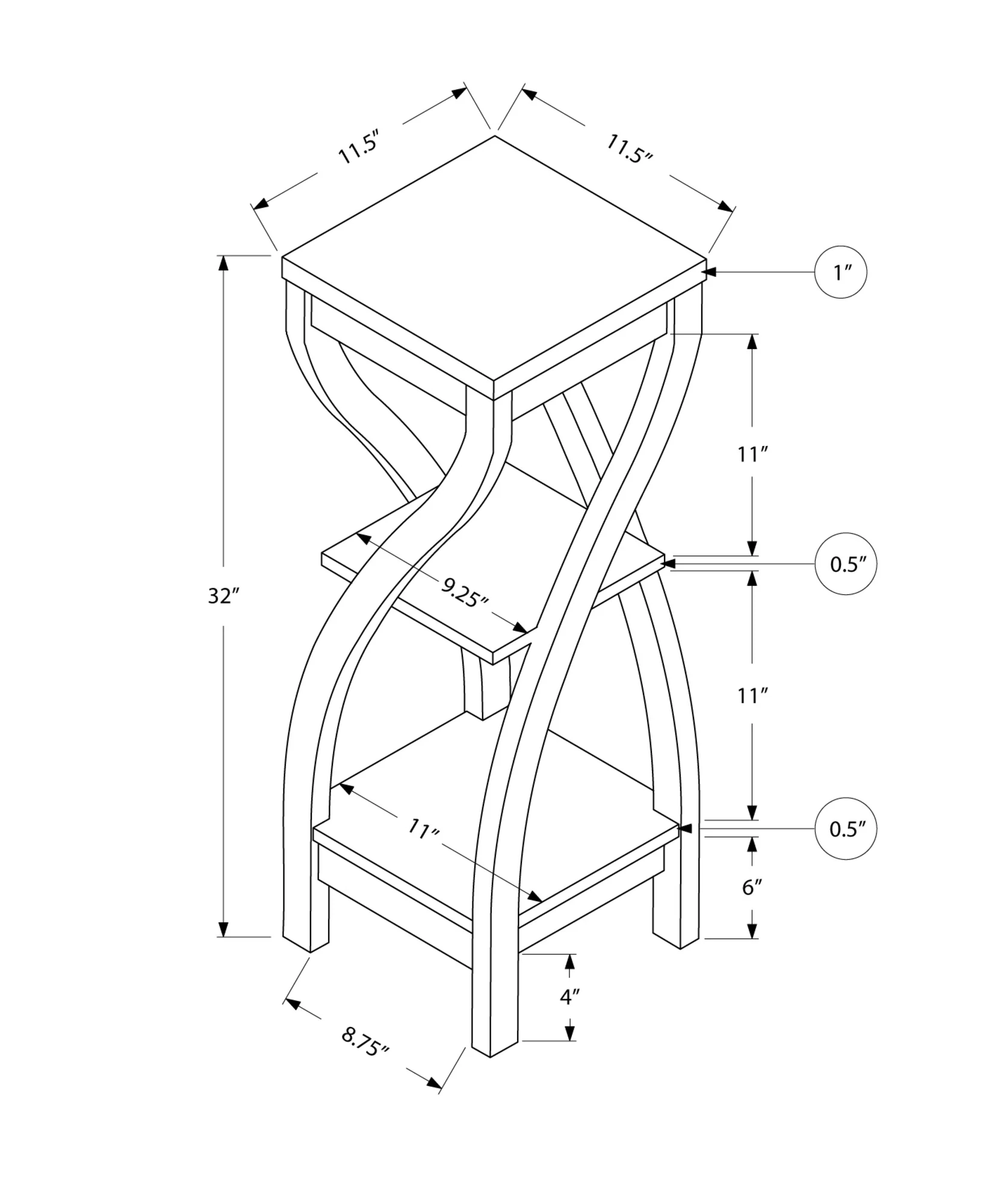 32" White End Table With Two Shelves By Homeroots - Image 3
