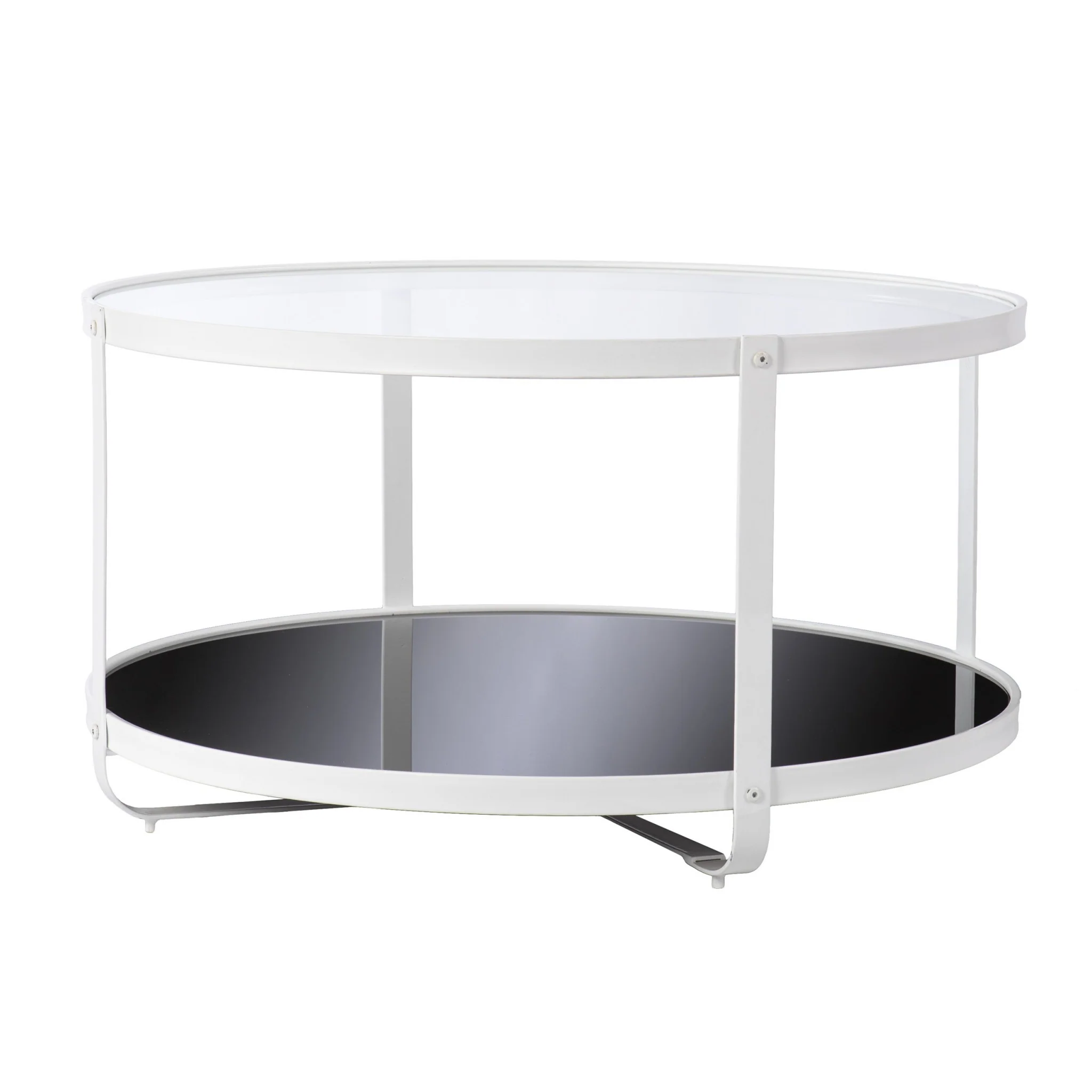 32" White Glass And Metal Two Tier Round Coffee Table By Homeroots - Image 2
