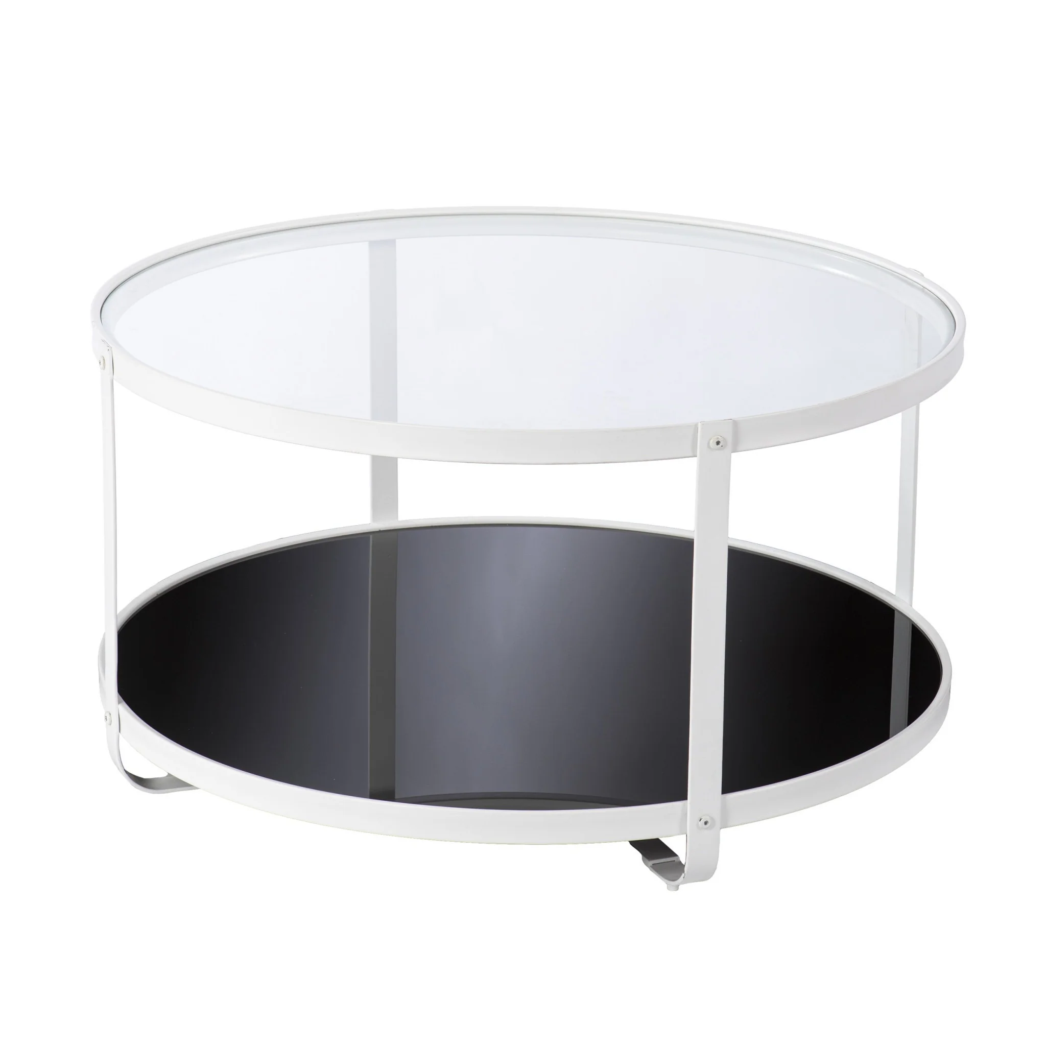 32" White Glass And Metal Two Tier Round Coffee Table By Homeroots - Image 3