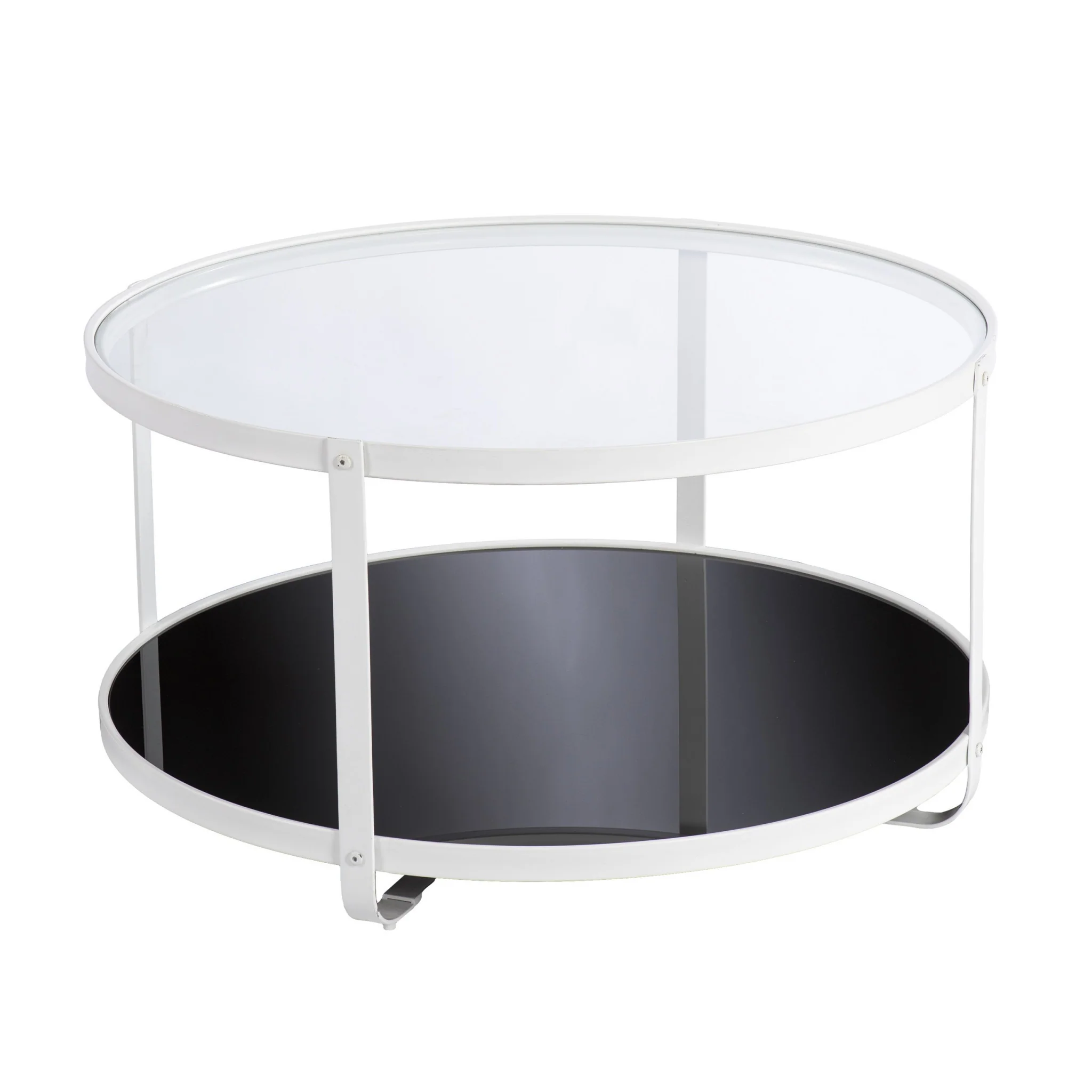 32" White Glass And Metal Two Tier Round Coffee Table By Homeroots - Image 5