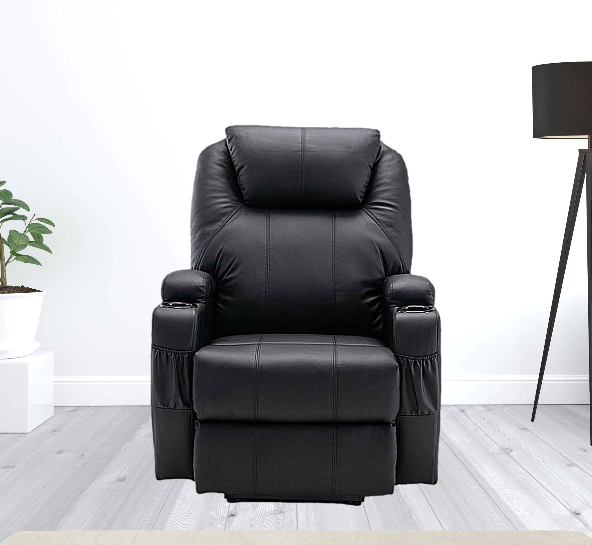 33" Black Faux Leather Power Heated Massge Lift Assist Recliner By Homeroots - Image 2