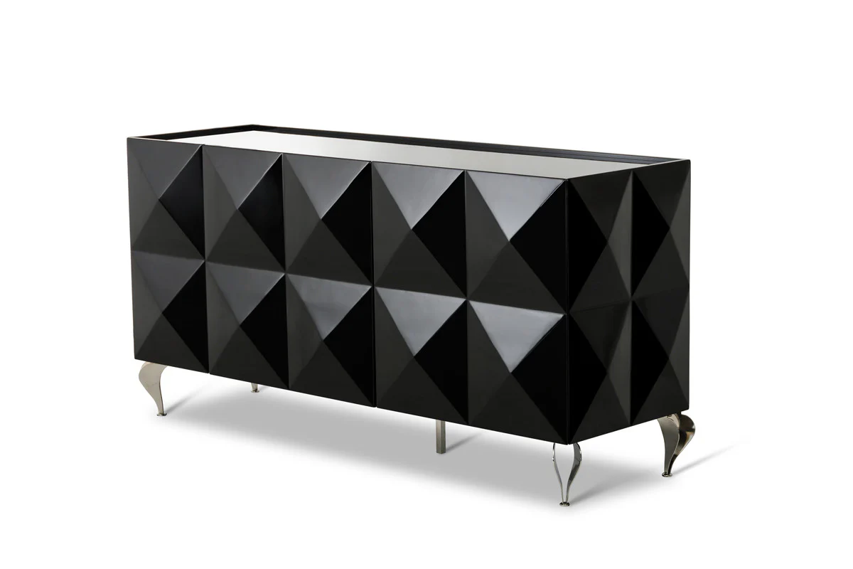 33' Black Lacquer Mdf And Steel Buffet With 3 Doors By Homeroots - Image 3