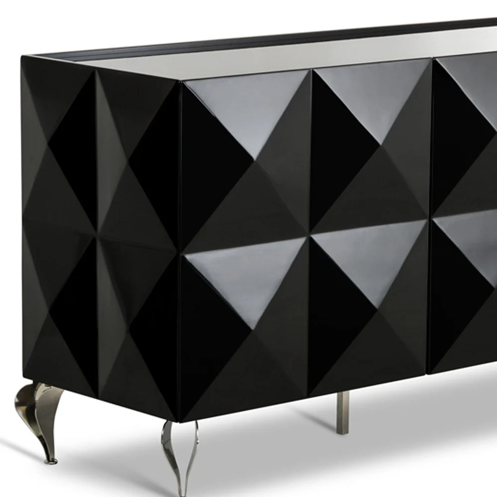 33' Black Lacquer Mdf And Steel Buffet With 3 Doors By Homeroots - Image 4