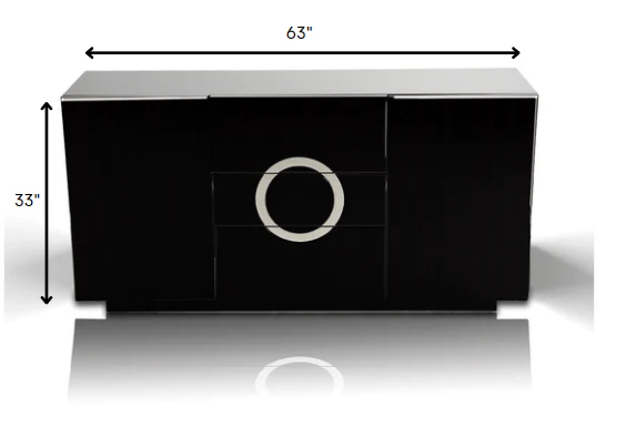 33' Black Lacquer Mdf Buffet With 2 Doors And 3 Drawers By Homeroots - Image 2