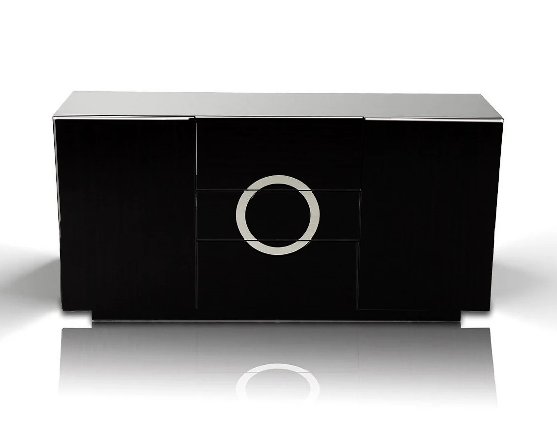 33' Black Lacquer Mdf Buffet With 2 Doors And 3 Drawers By Homeroots - Image 3