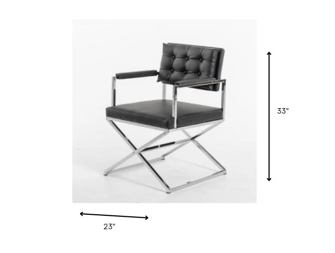 33' Black Leatherette And Steel Dining Arm Chair By Homeroots - Image 4