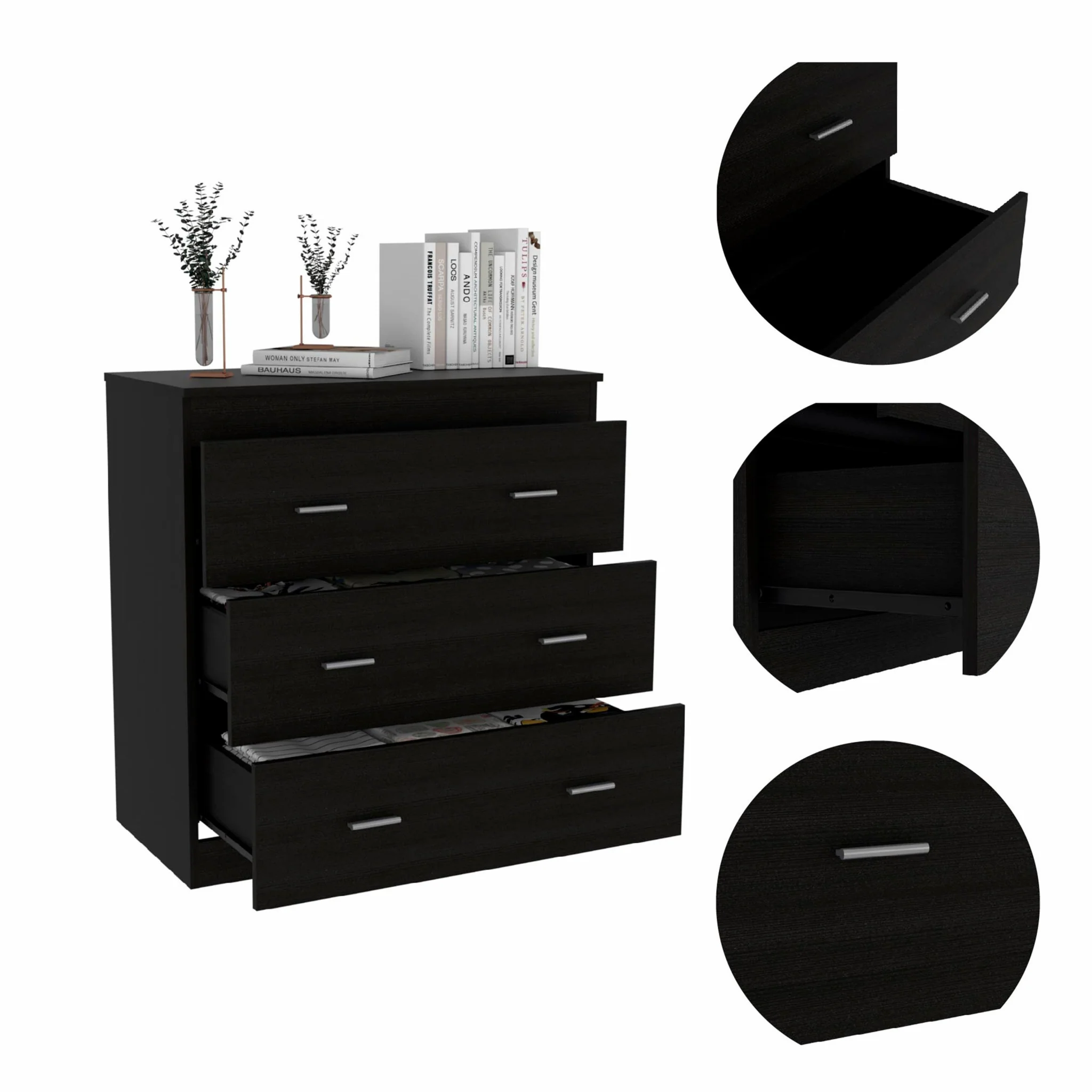 33" Black Three Drawer Dresser By Homeroots - Image 4