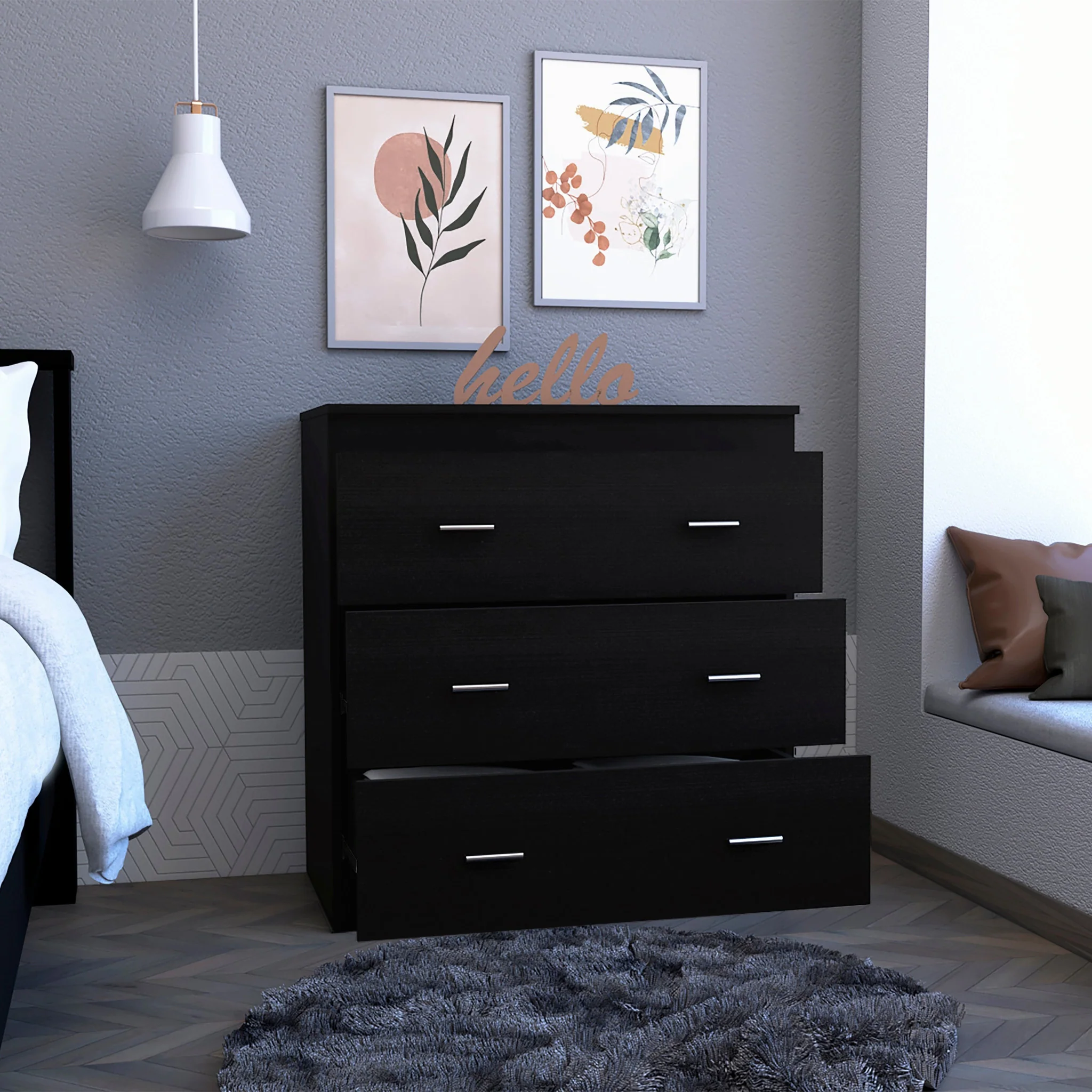 33" Black Three Drawer Dresser By Homeroots - Image 5
