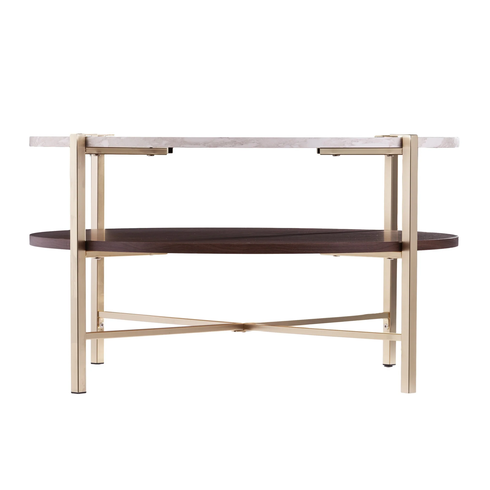 33" Brass Solid Manufactured Wood And Metal Round Coffee Table By Homeroots - Image 2