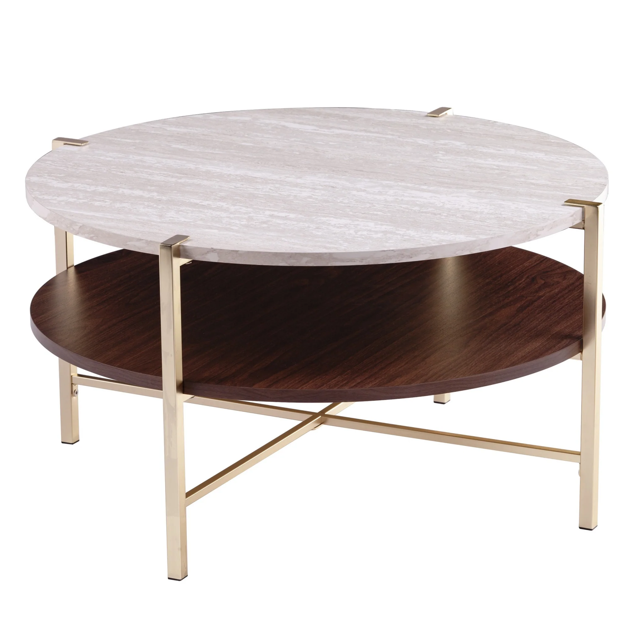 33" Brass Solid Manufactured Wood And Metal Round Coffee Table By Homeroots - Image 3