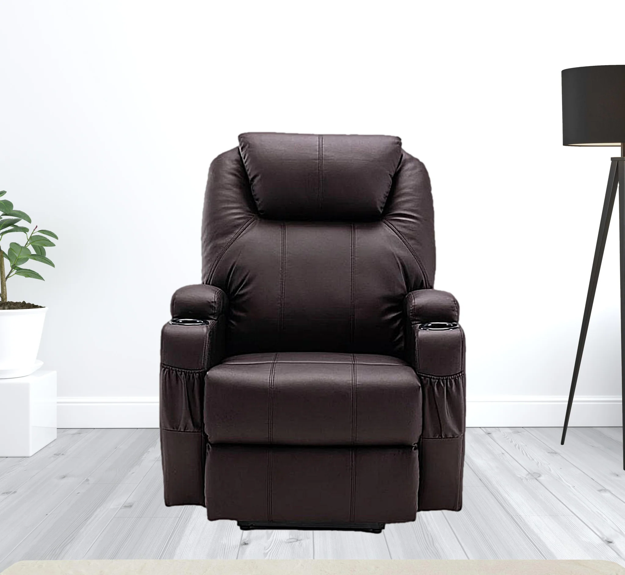33" Brown Faux Leather Power Heated Massge Lift Assist Recliner By Homeroots - Image 2