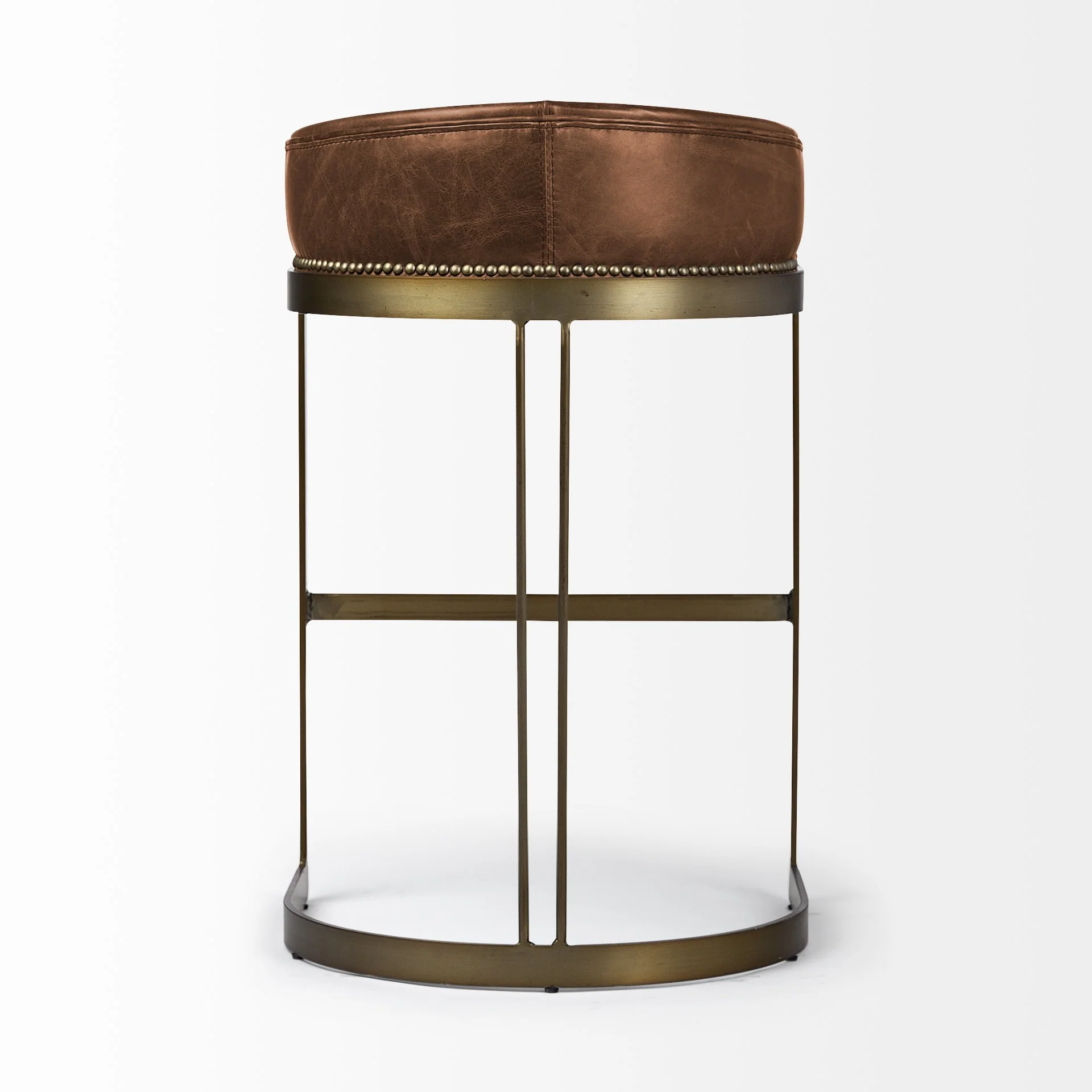 33' Brown Leather Antiqued Gold Low Back Bar Stool By Homeroots - Image 4