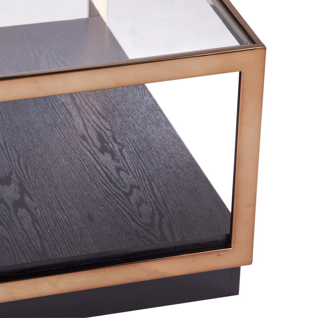 33" Champagne Glass And Solid Manufactured Wood Square Coffee Table By Homeroots - Image 5