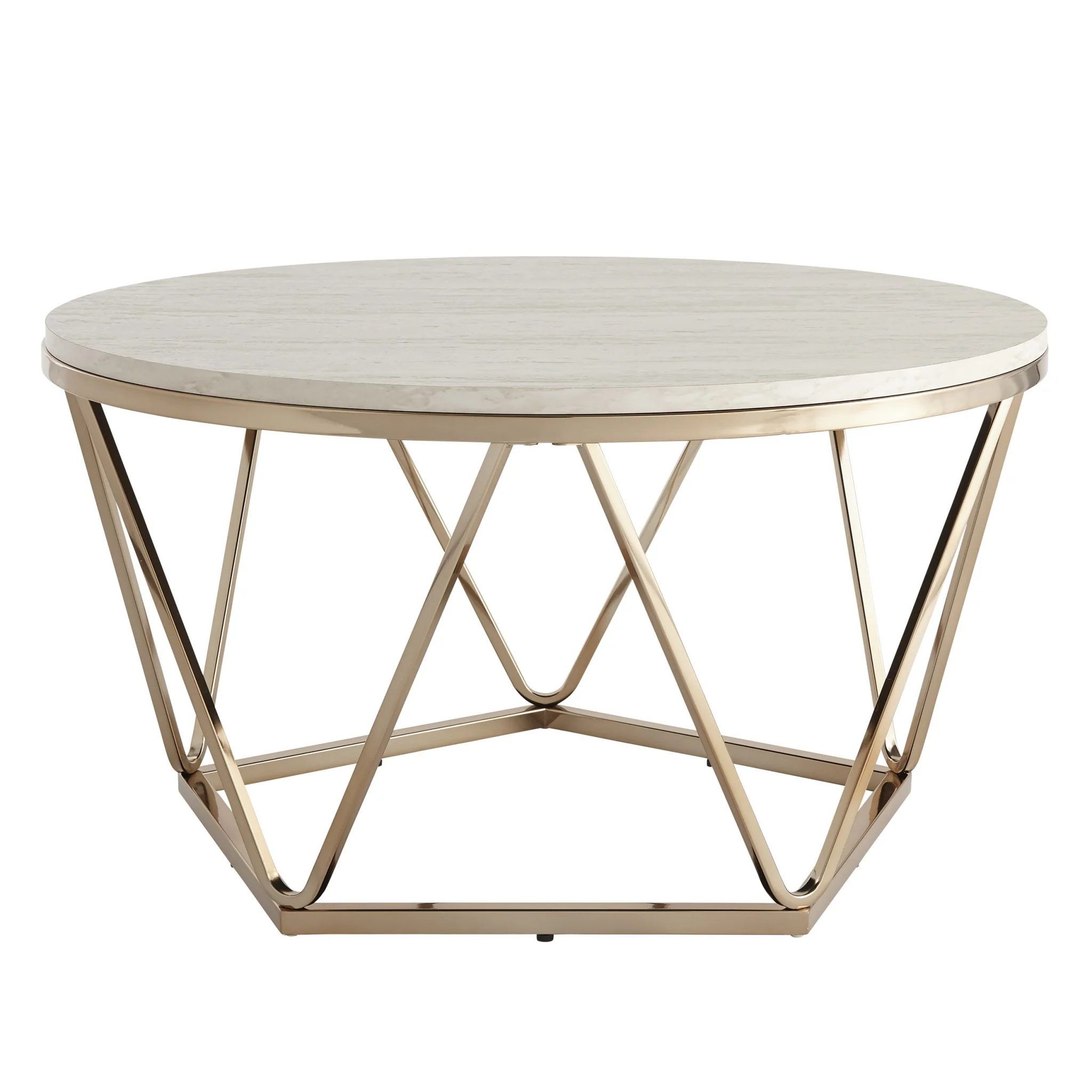 33" Champagne Solid Manufactured Wood And Metal Round Coffee Table By Homeroots - Image 2