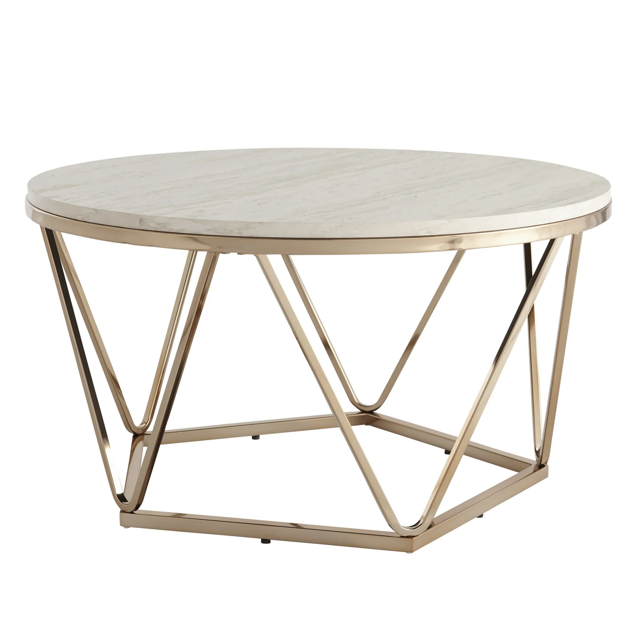 33" Champagne Solid Manufactured Wood And Metal Round Coffee Table By Homeroots - Image 3