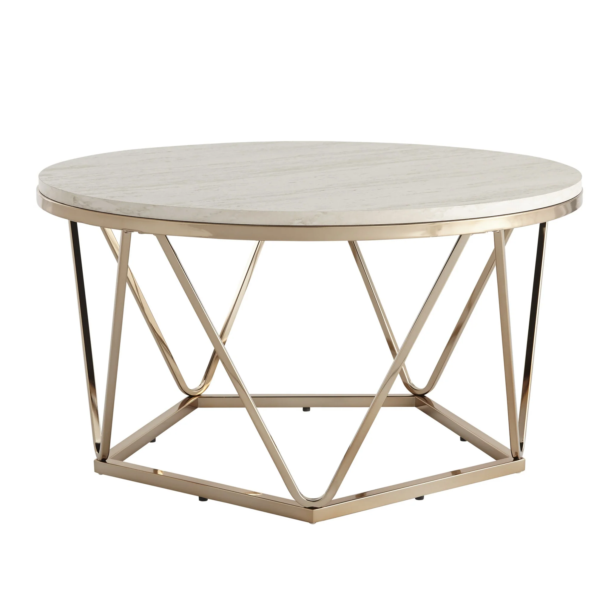 33" Champagne Solid Manufactured Wood And Metal Round Coffee Table By Homeroots - Image 4