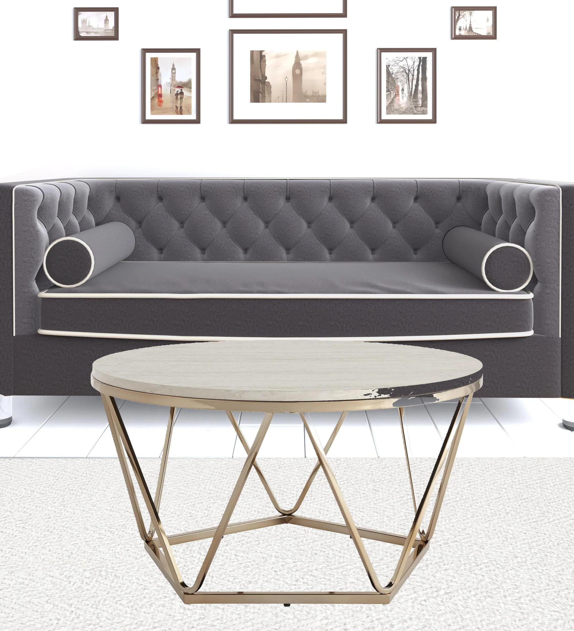33" Champagne Solid Manufactured Wood And Metal Round Coffee Table By Homeroots - Image 7