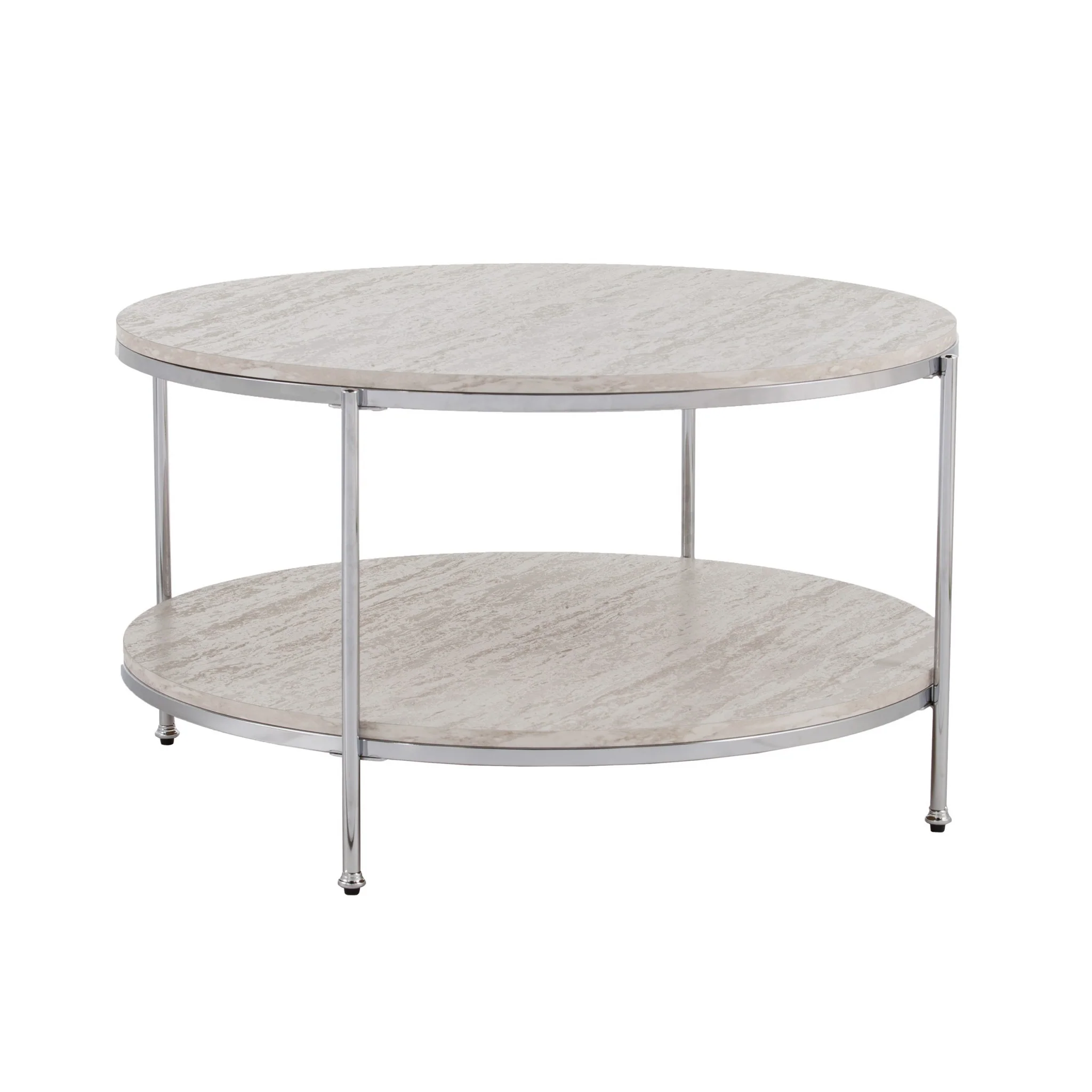 33" Chrome Faux Marble And Metal Round Coffee Table By Homeroots - Image 3