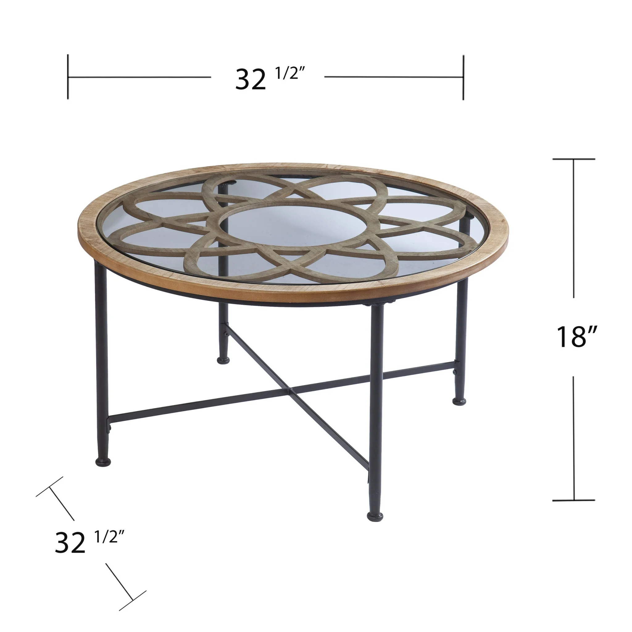 33" Floral Design Glass Top Round Coffee Table By Homeroots - Image 2