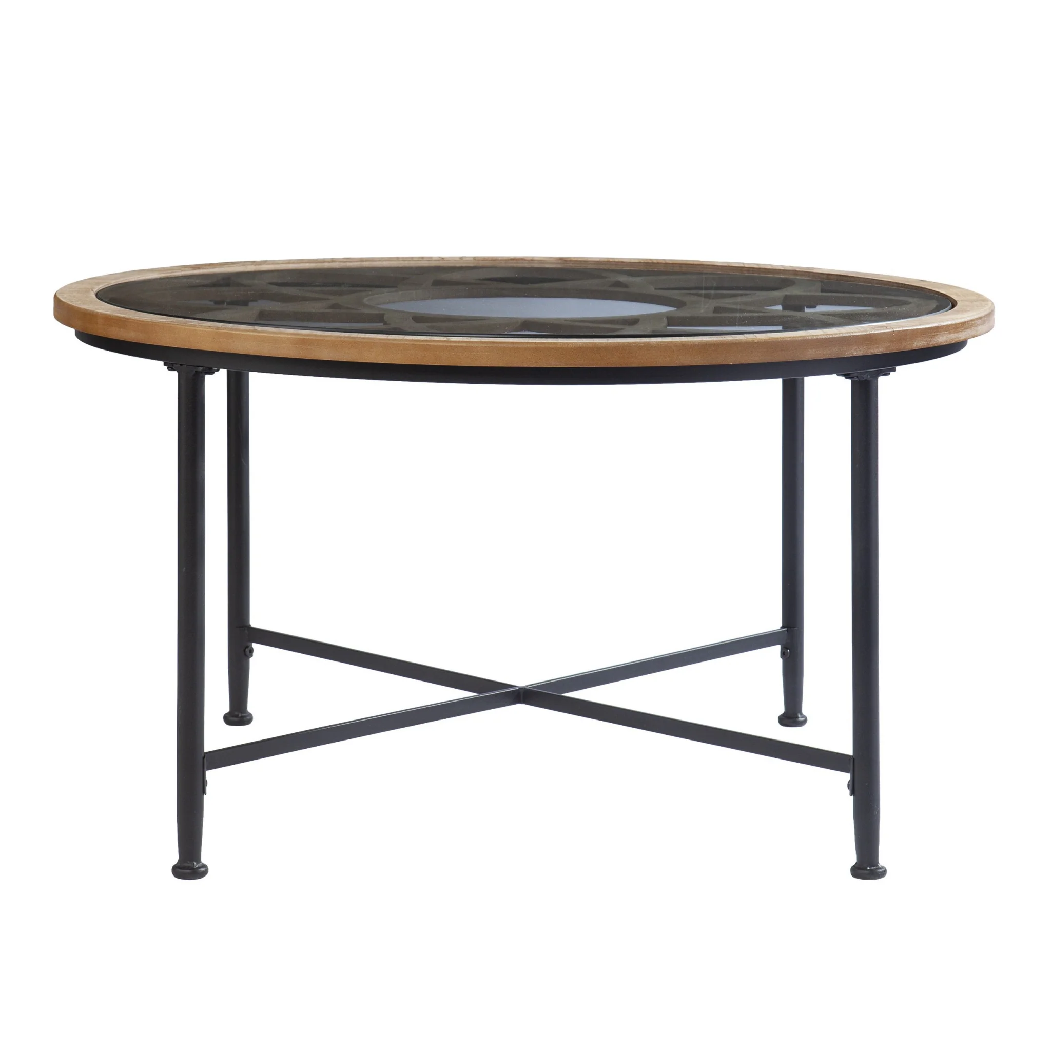 33" Floral Design Glass Top Round Coffee Table By Homeroots - Image 3