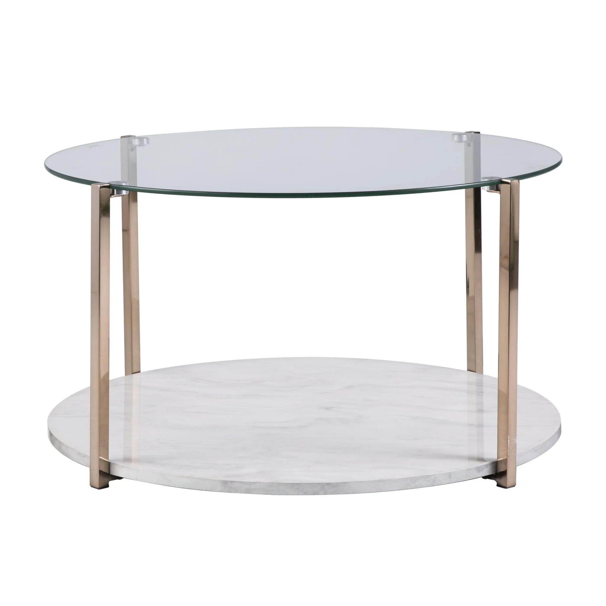 33" Gold Glam Glass And Faux Marble Two Tier Round Coffee Table By Homeroots - Image 2