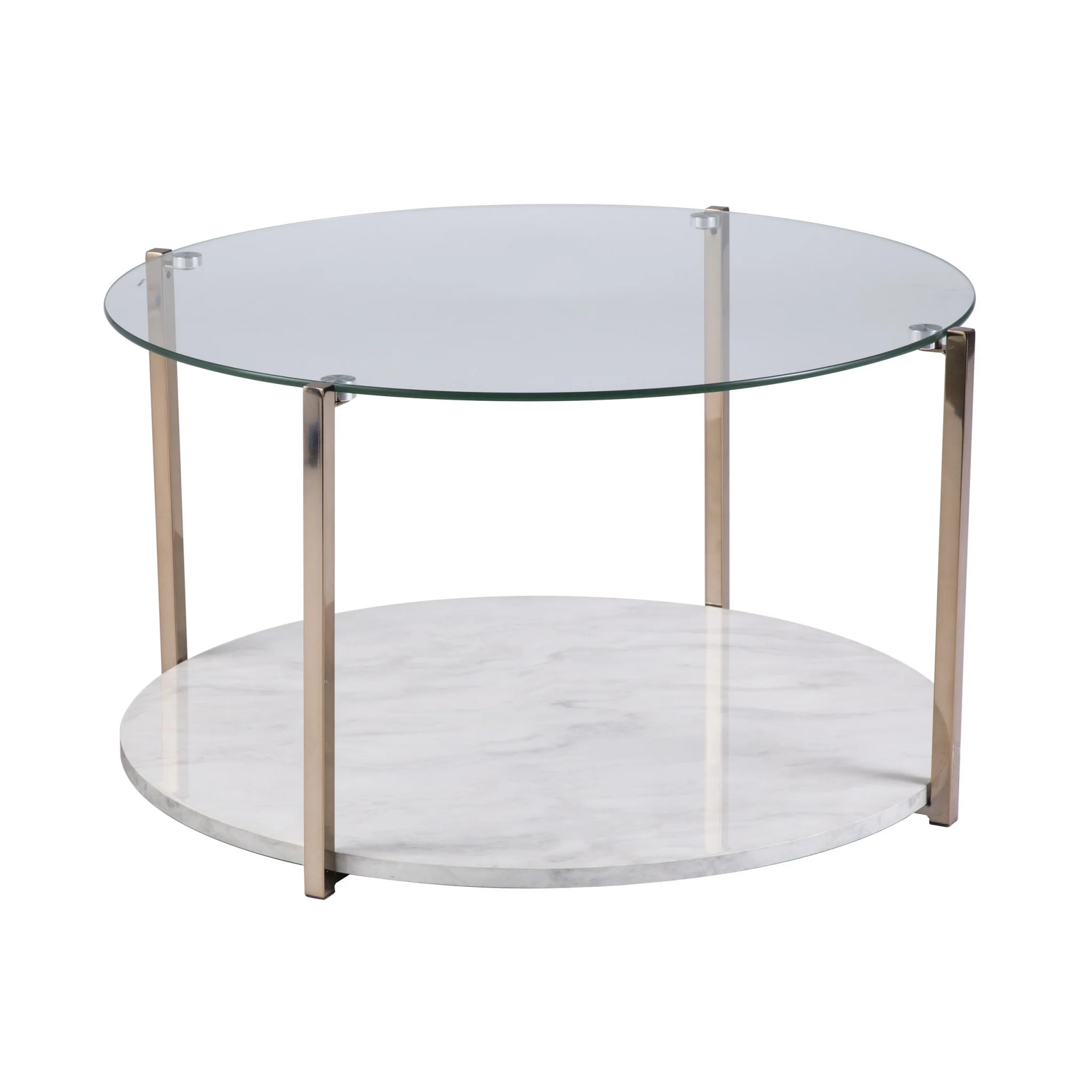 33" Gold Glam Glass And Faux Marble Two Tier Round Coffee Table By Homeroots - Image 3