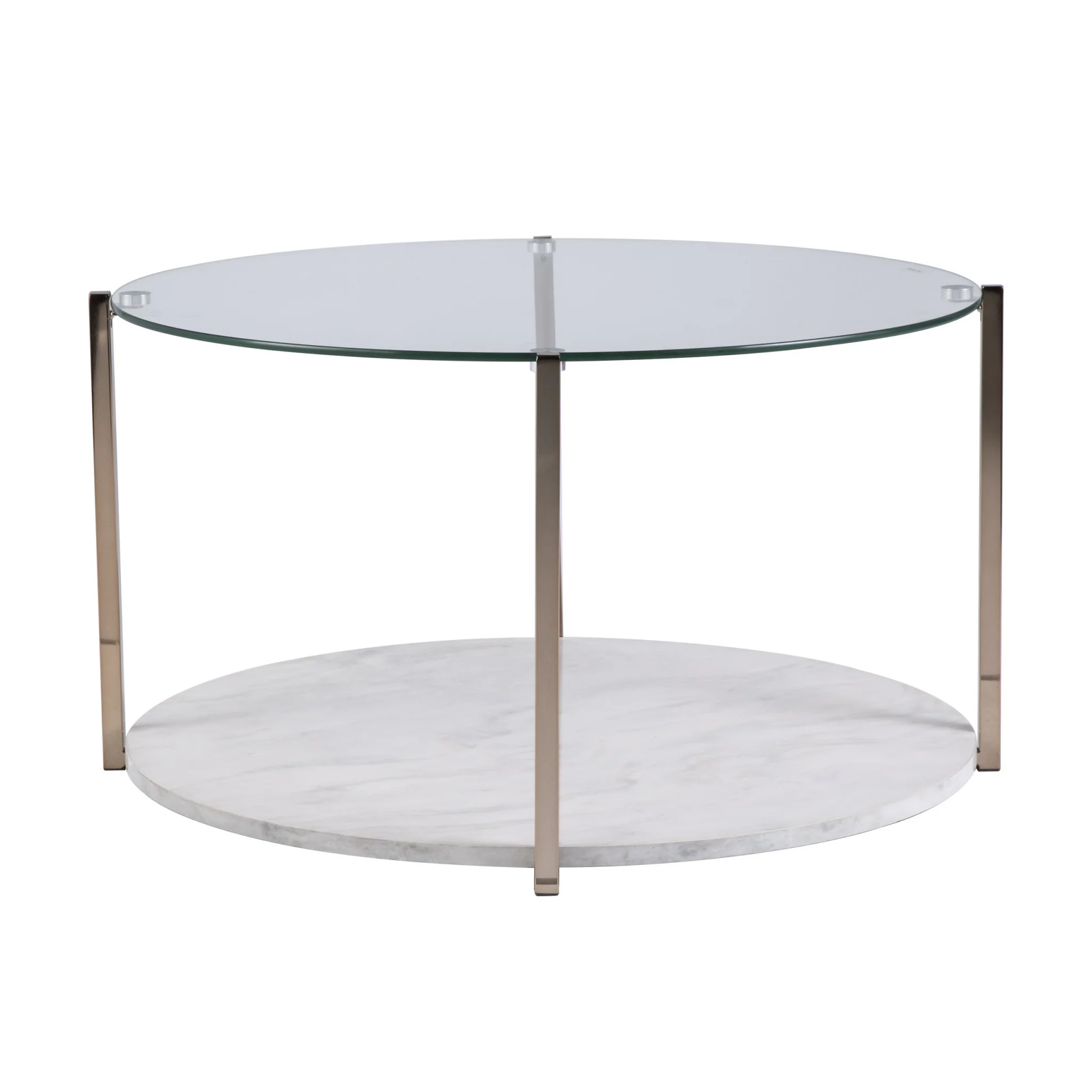 33" Gold Glam Glass And Faux Marble Two Tier Round Coffee Table By Homeroots - Image 4