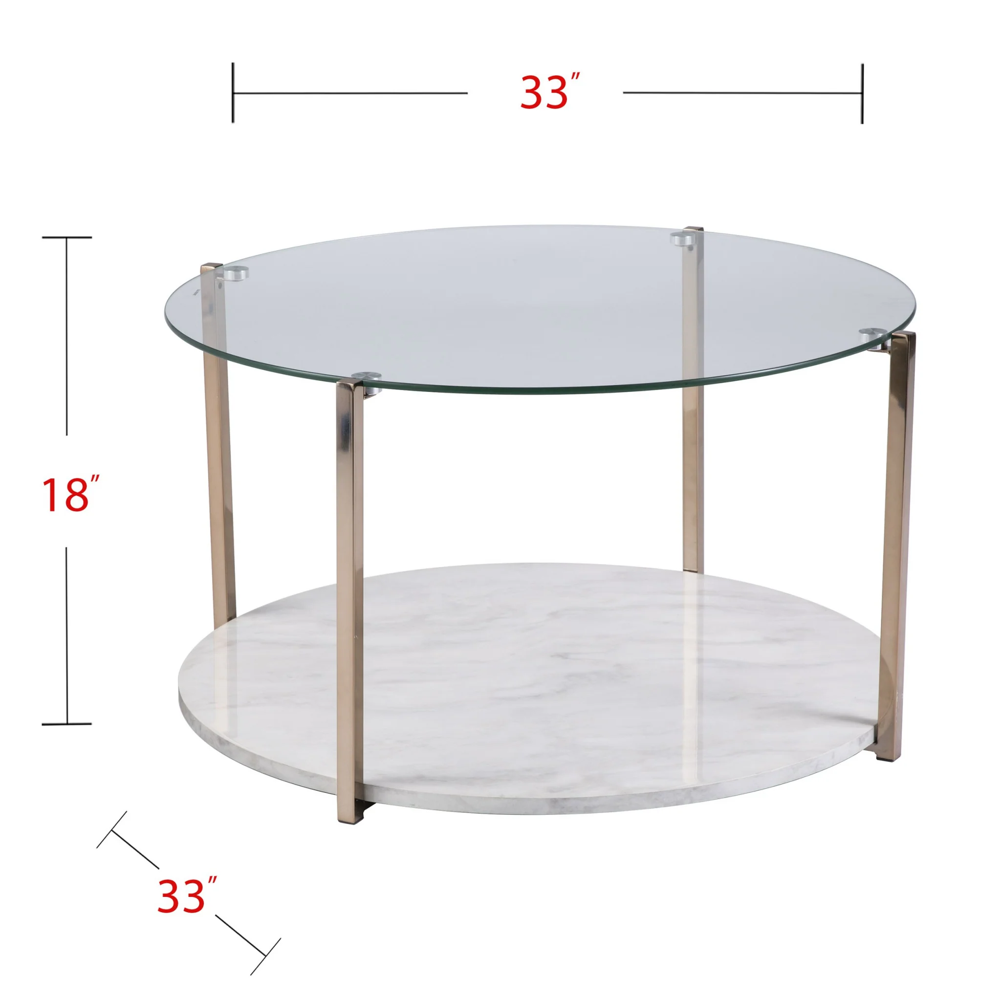 33" Gold Glam Glass And Faux Marble Two Tier Round Coffee Table By Homeroots - Image 7