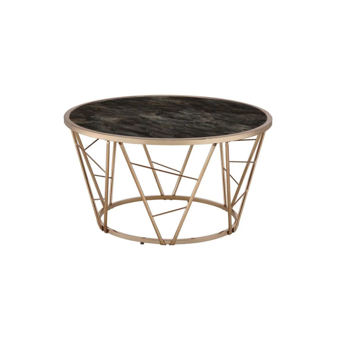 33" Gold Steel And Faux Black Marble Round Top Coffee Table By Homeroots - Image 2