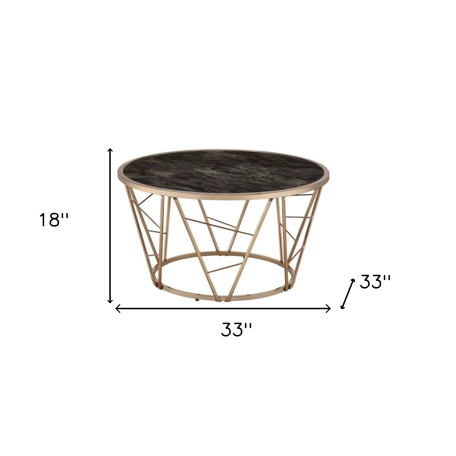 33" Gold Steel And Faux Black Marble Round Top Coffee Table By Homeroots - Image 6