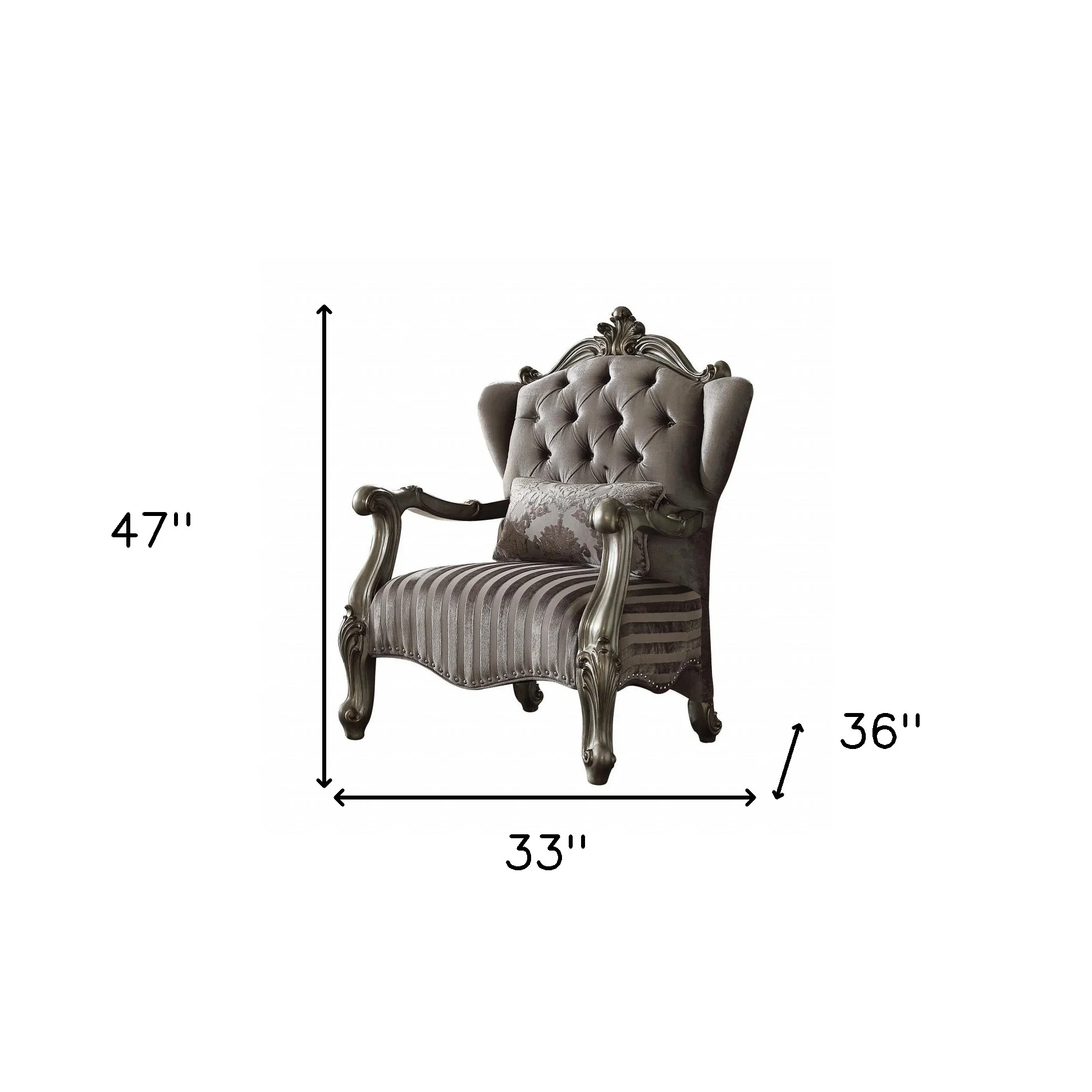 33" Gray And Platinum Velvet Striped Tufted Wingback Chair By Homeroots - Image 5