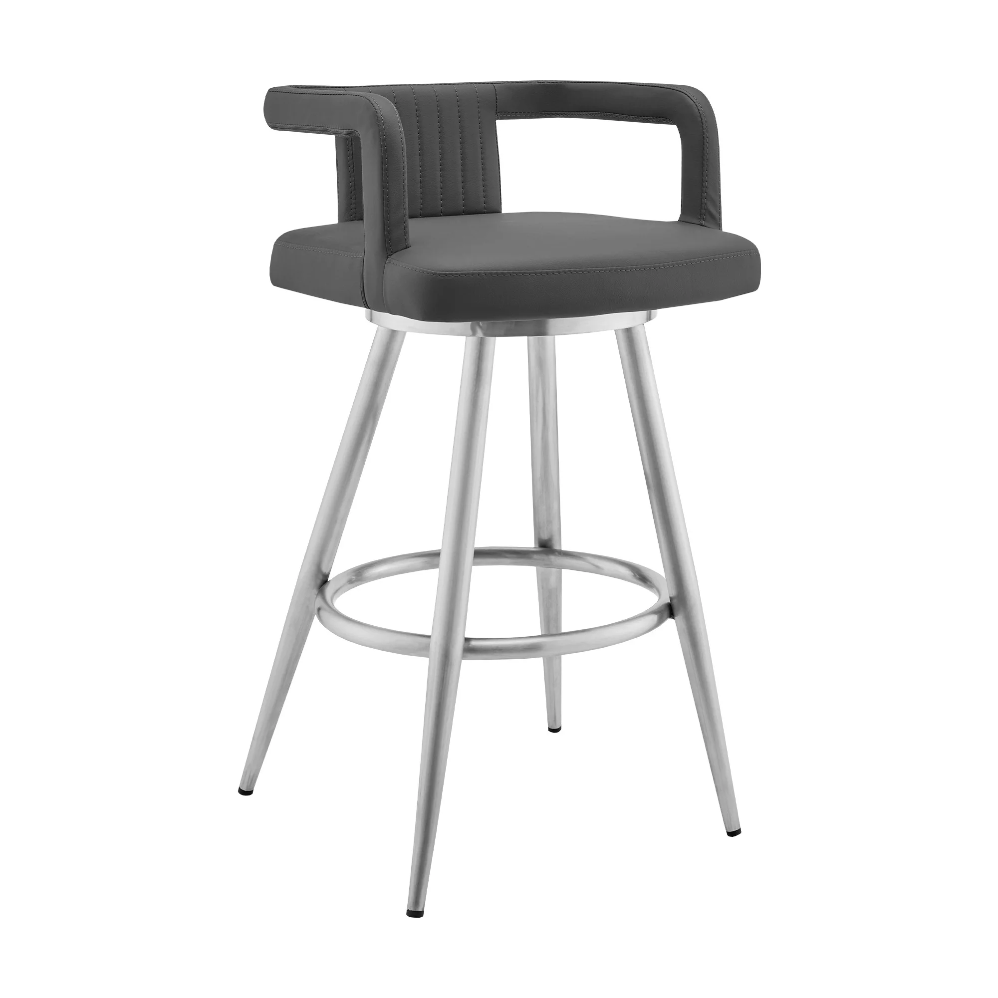 33" Gray Faux Leather And Iron Swivel Low Back Counter Height Bar Chair By Homeroots - Image 2