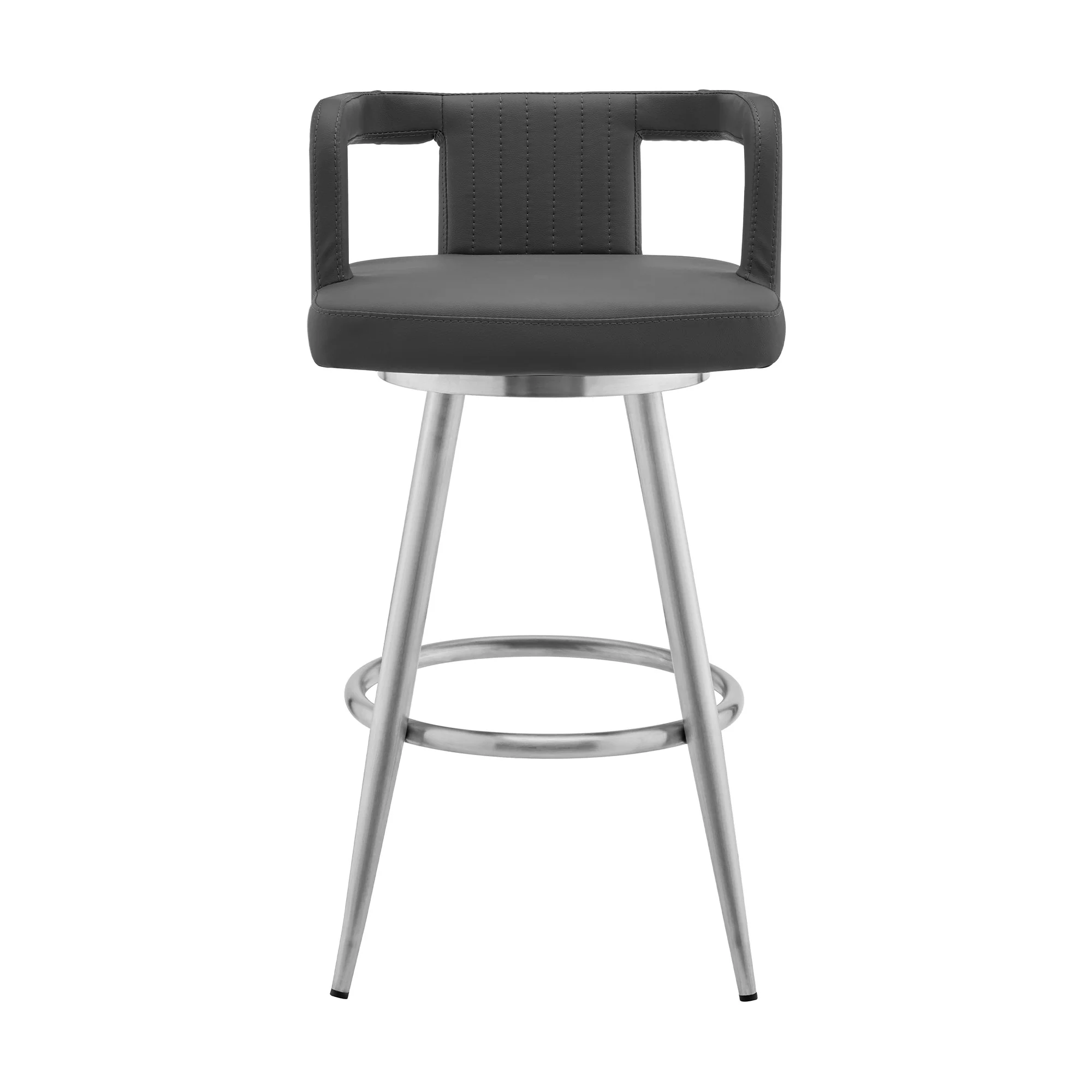 33" Gray Faux Leather And Iron Swivel Low Back Counter Height Bar Chair By Homeroots - Image 3