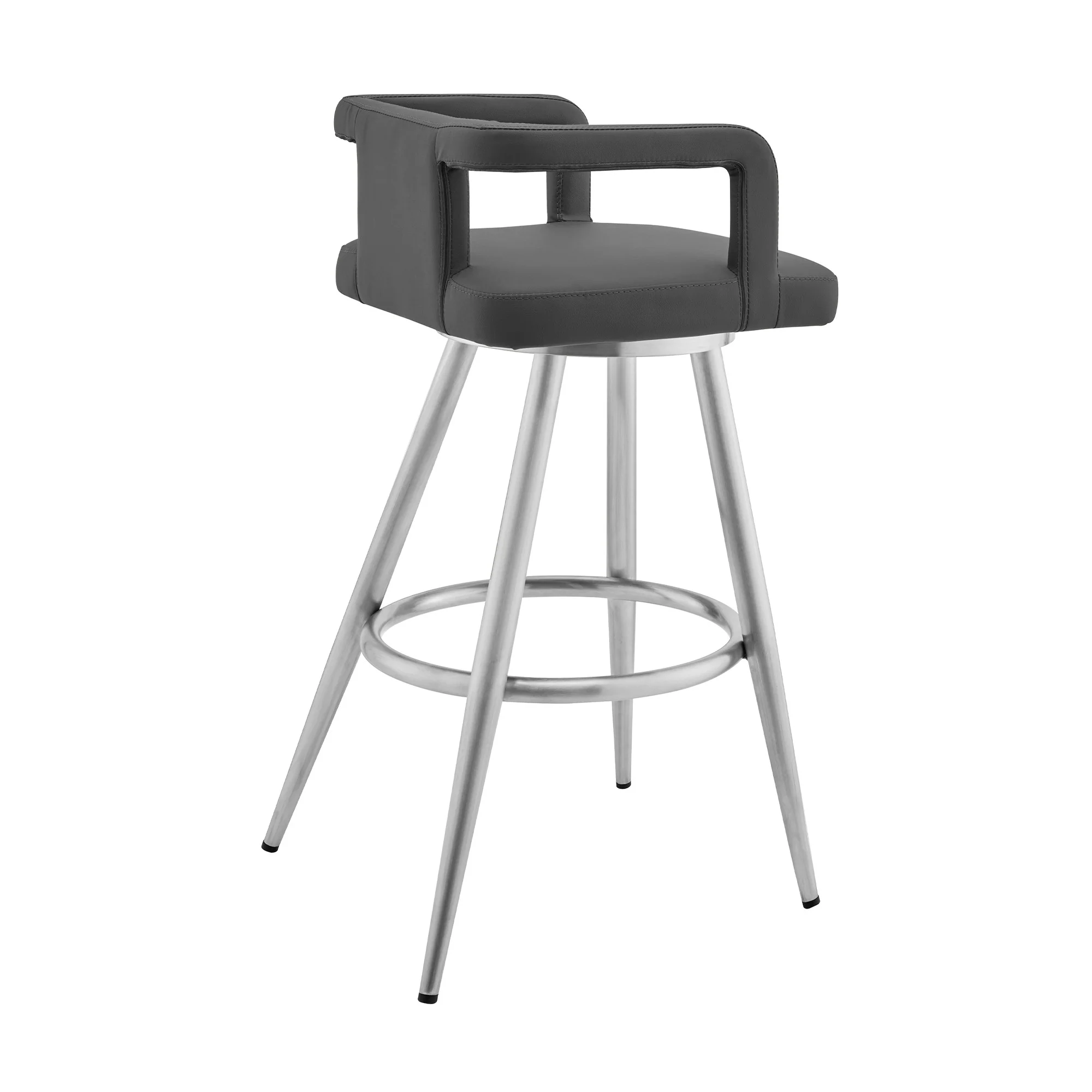 33" Gray Faux Leather And Iron Swivel Low Back Counter Height Bar Chair By Homeroots - Image 4