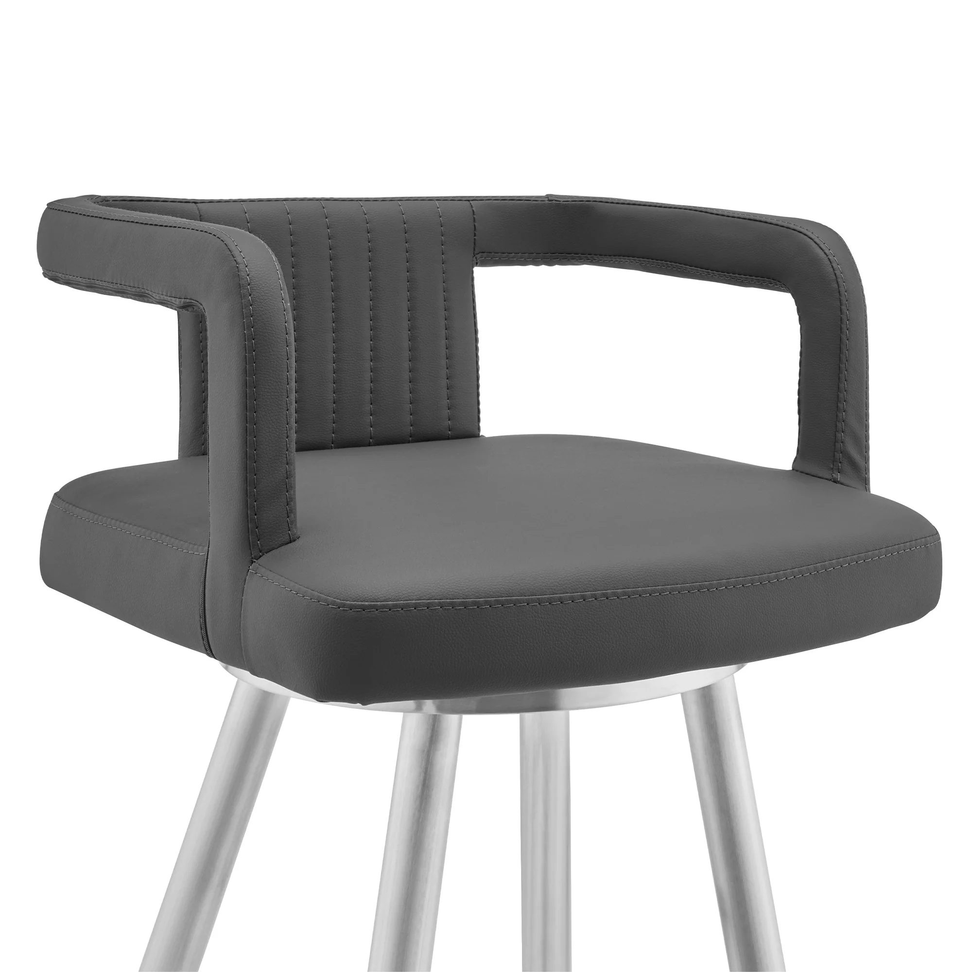 33" Gray Faux Leather And Iron Swivel Low Back Counter Height Bar Chair By Homeroots - Image 6