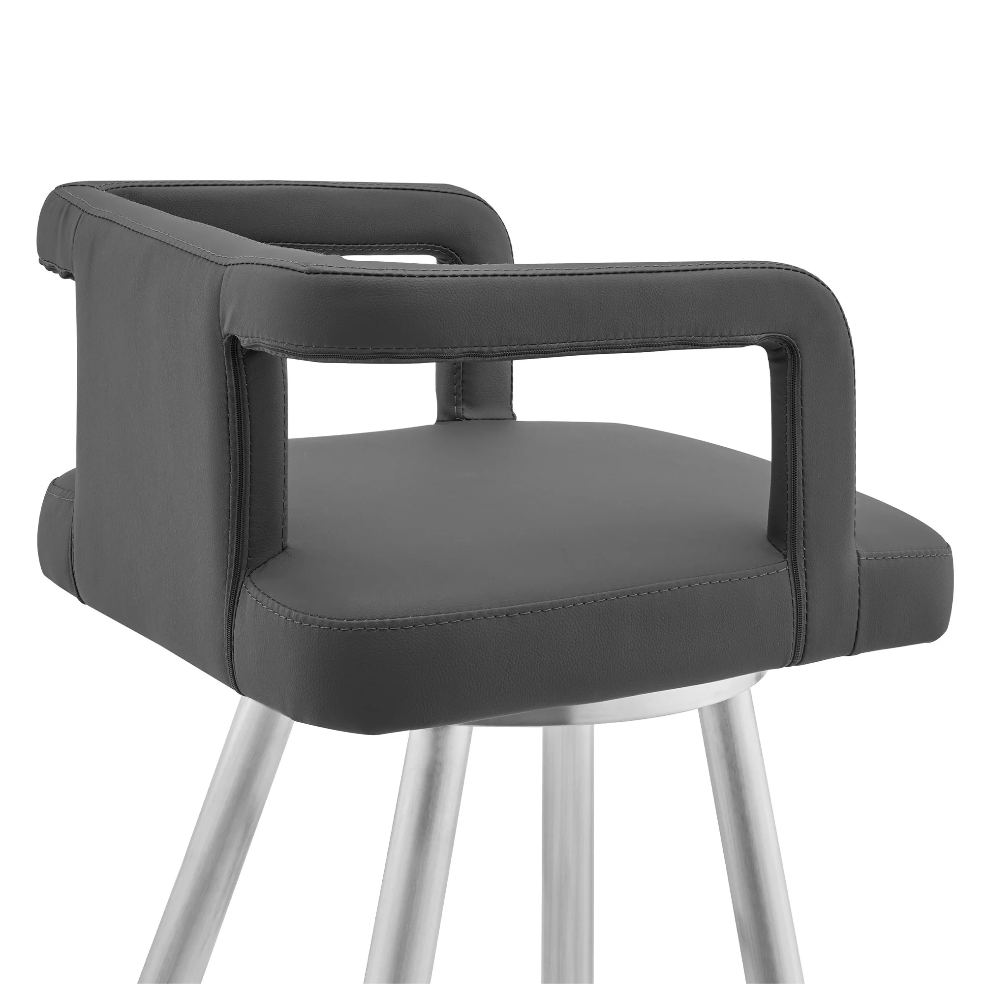 33" Gray Faux Leather And Iron Swivel Low Back Counter Height Bar Chair By Homeroots - Image 7