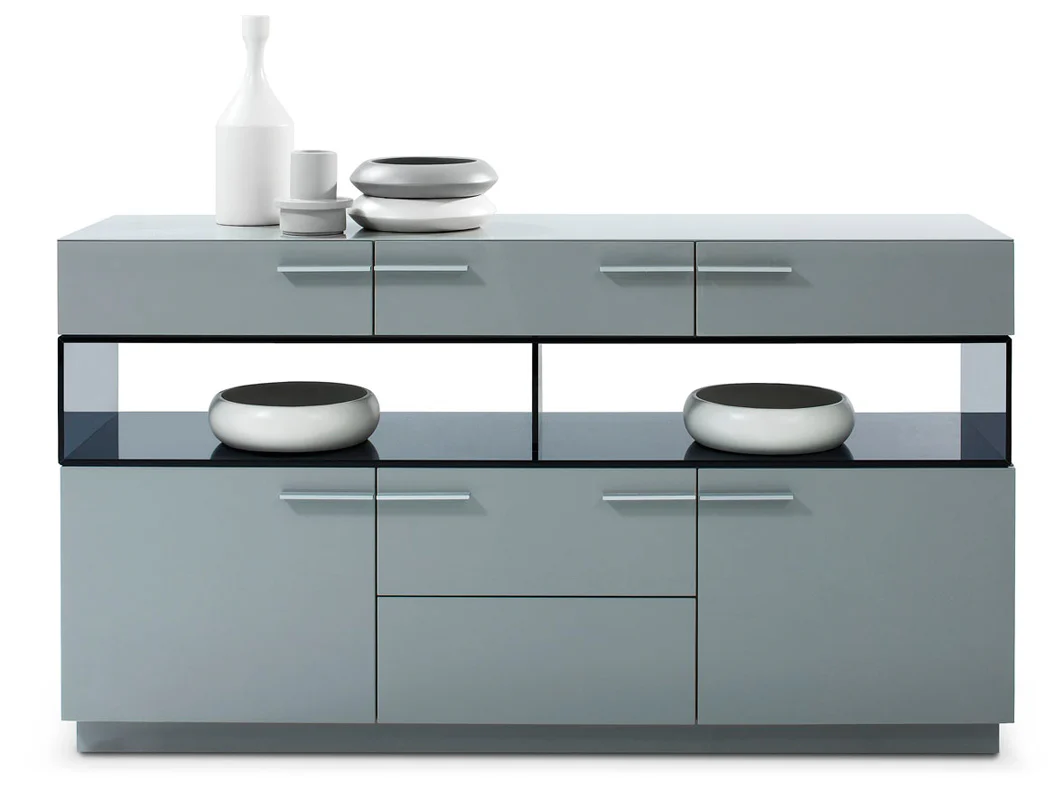33' Grey High Gloss Glass Buffet By Homeroots - Image 3