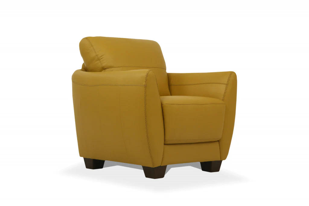 33" Mustard Genuine Leather And Black Arm Chair By Homeroots - Image 2