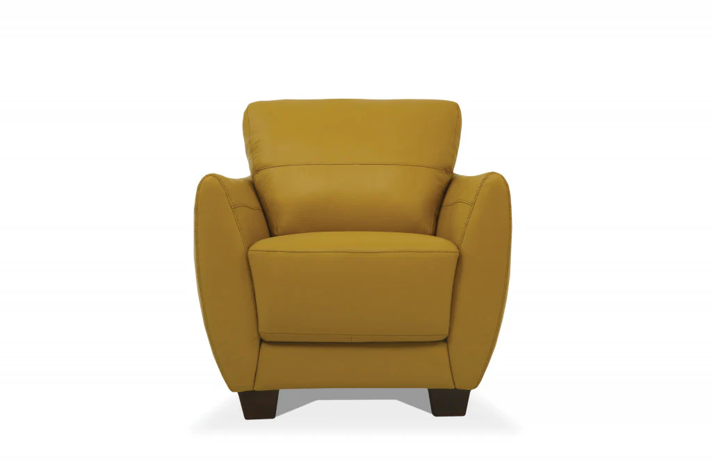 33" Mustard Genuine Leather And Black Arm Chair By Homeroots - Image 3