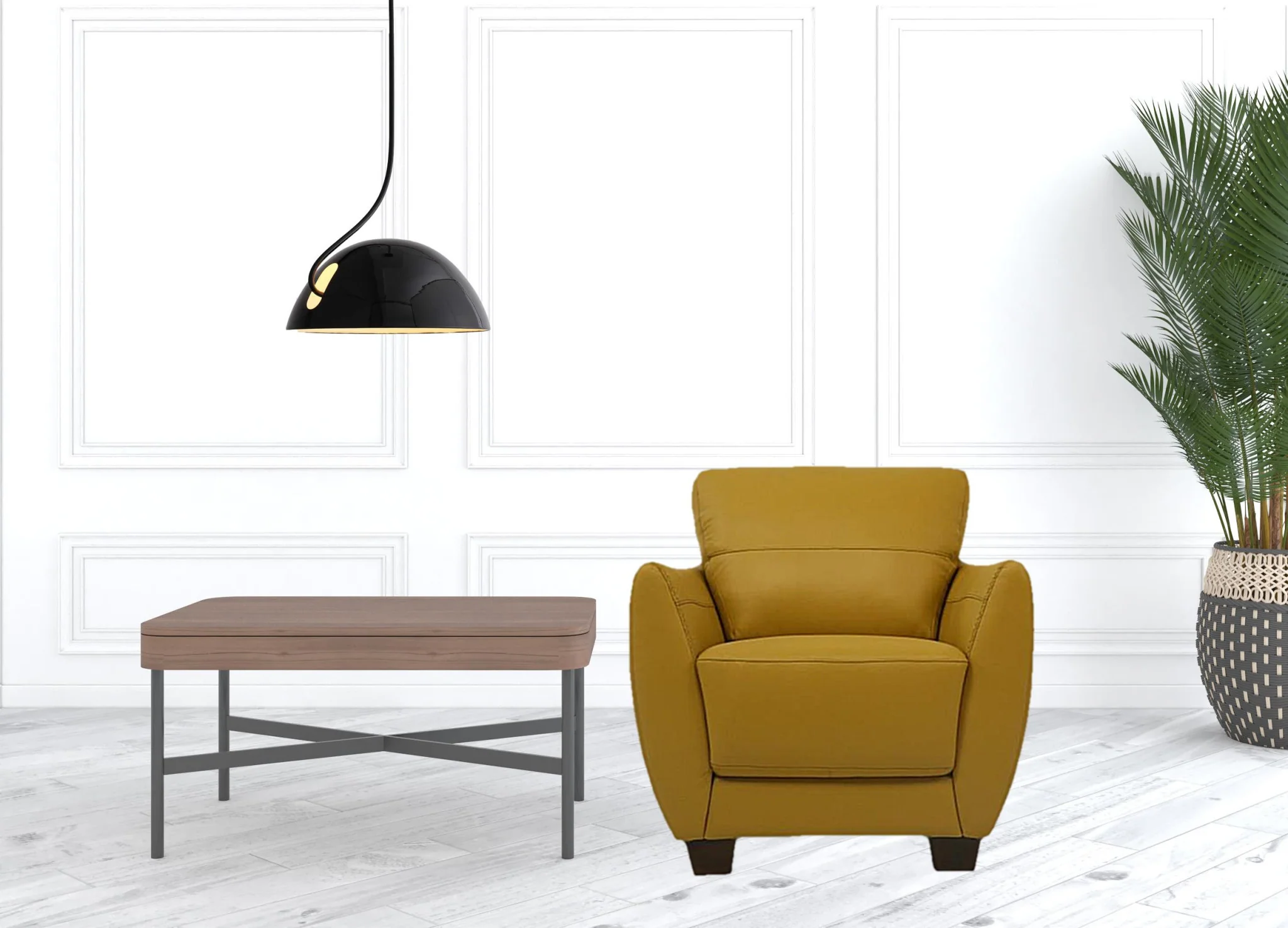 33" Mustard Genuine Leather And Black Arm Chair By Homeroots - Image 4
