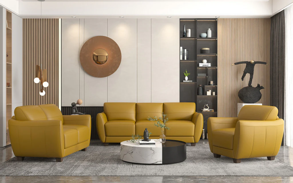 33" Mustard Genuine Leather And Black Arm Chair By Homeroots - Image 5