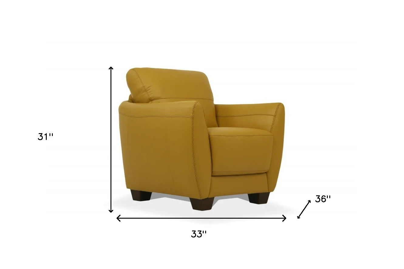 33" Mustard Genuine Leather And Black Arm Chair By Homeroots - Image 6