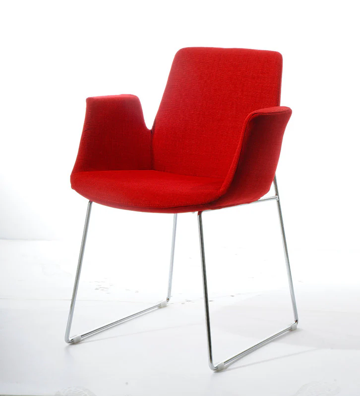 33' Red Polyester Fabric And Metal Dining Chair By Homeroots - Image 3