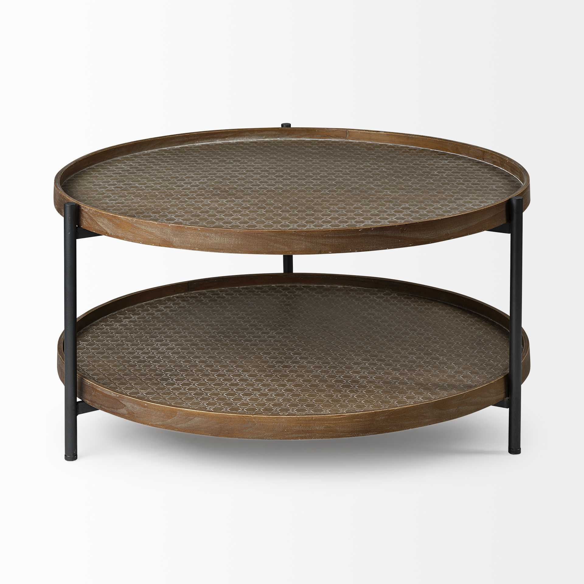 33' Round Black Wood and Metal Frame Two Tier Coffee Table By Homeroots - Image 2