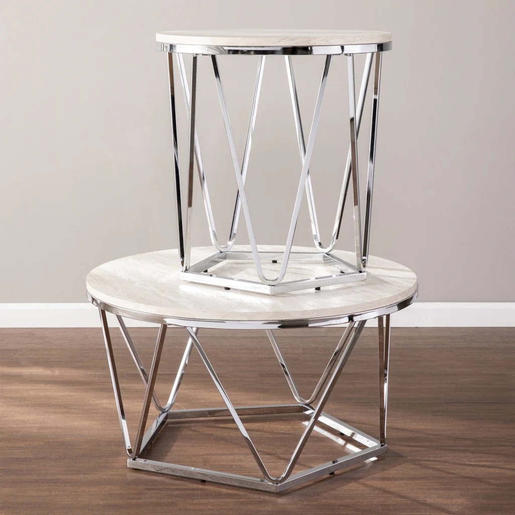 33" Silver Manufactured Wood And Metal Round Coffee Table By Homeroots - Image 8