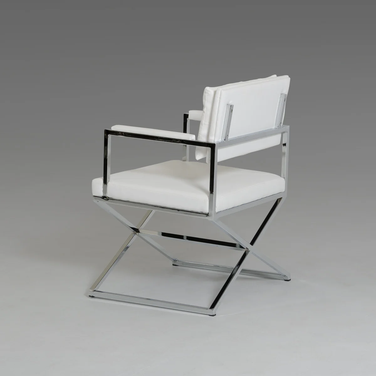 33' White Leatherette And Steel Dining Arm Chair By Homeroots - Image 2
