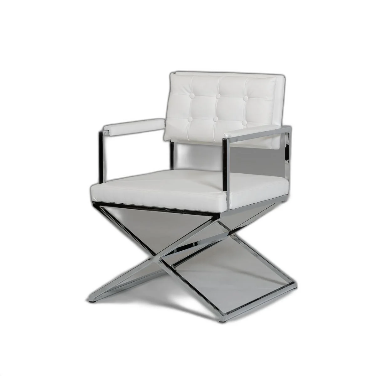 33' White Leatherette And Steel Dining Arm Chair By Homeroots - Image 4